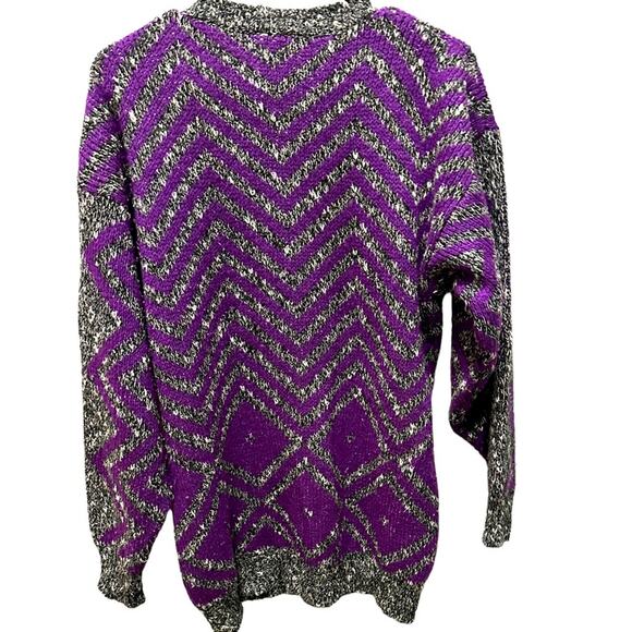 D. D. Sloane purple and gray heather chevron striped long sweater size large - Picture 2 of 11